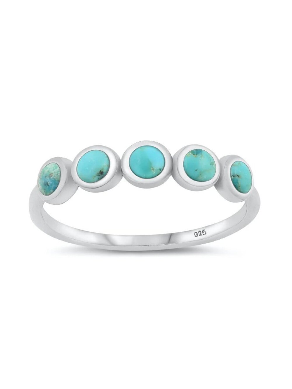 NWT- Genuine Turquoise  5 Stone Sterling Silver (925) Ring, Multiple Sizes